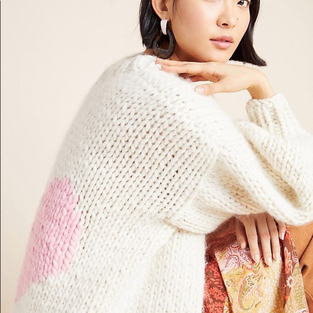 The Knitter Hapoy Hearts Merino Wool Cardigan